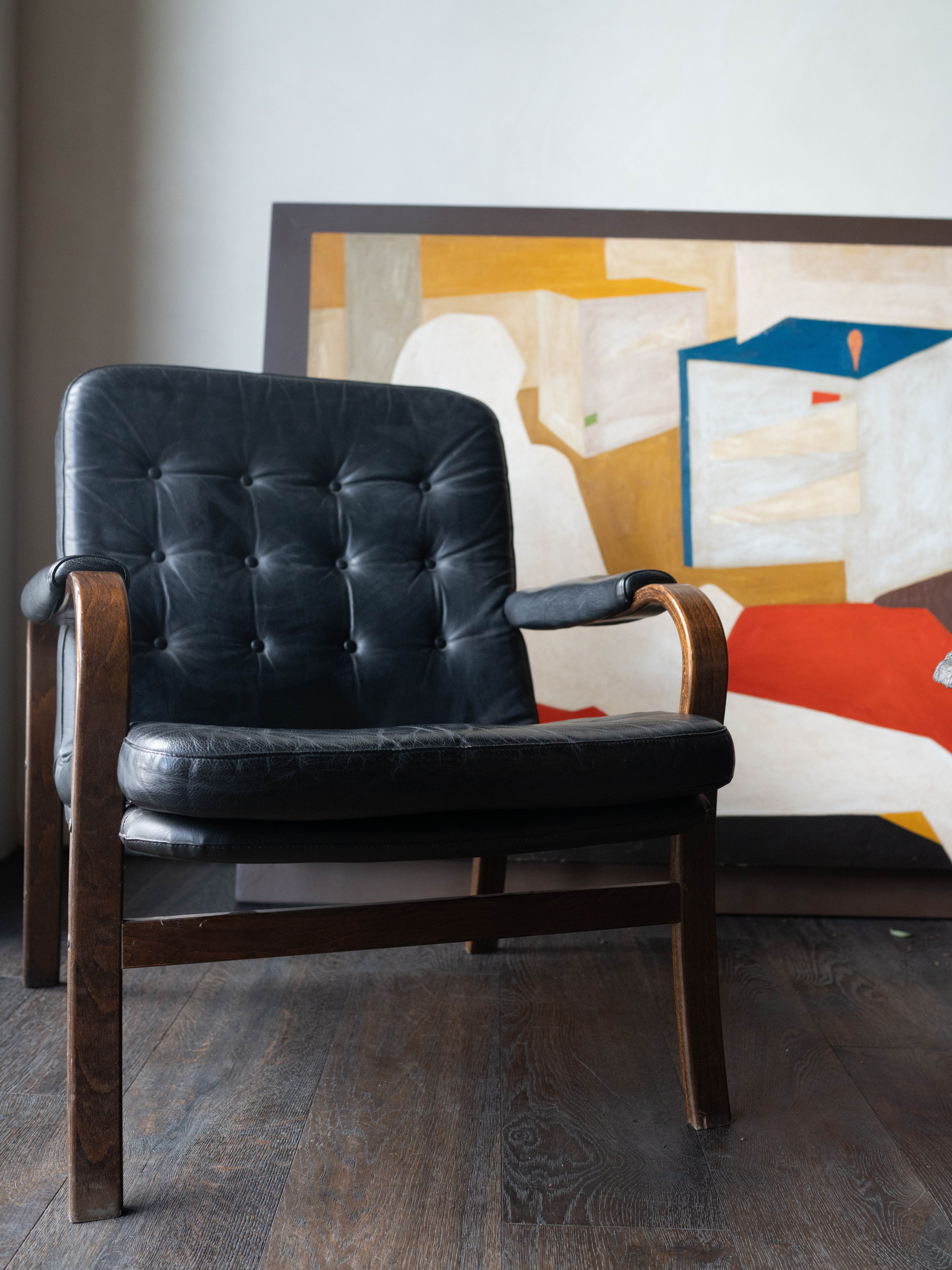 Style of Gote Swedish Leather Lounge Chair c. 1970s