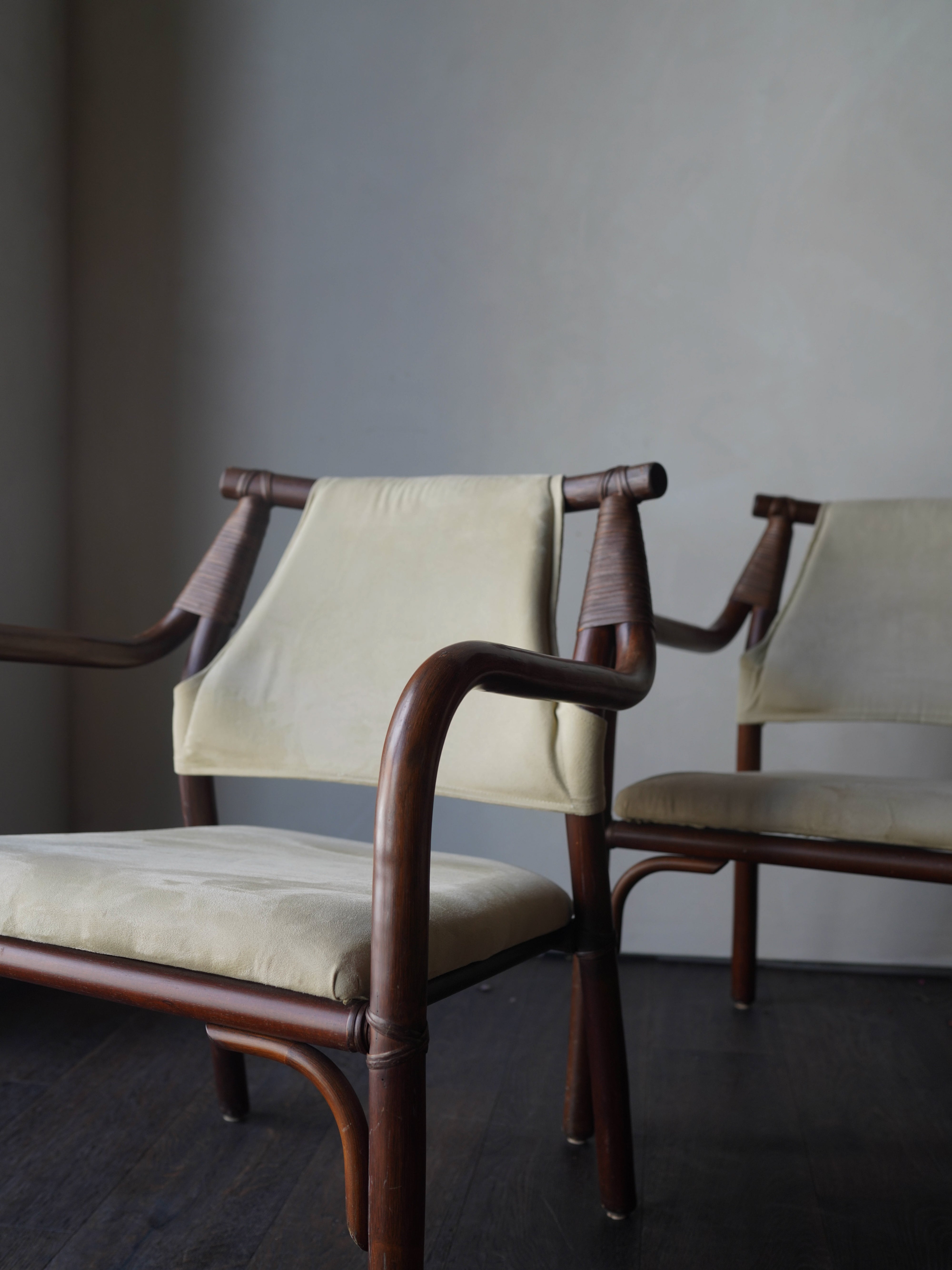 Danish Bamboo and Suede Chairs, Pair