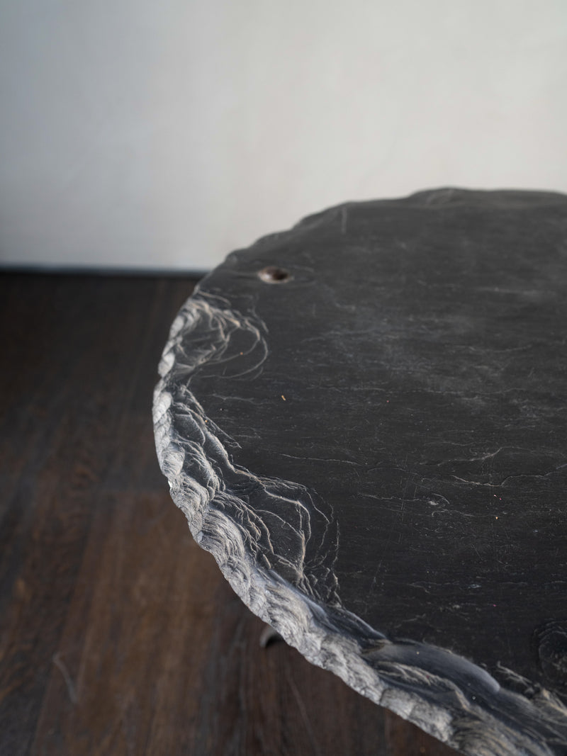 Round Slate Top Side Table