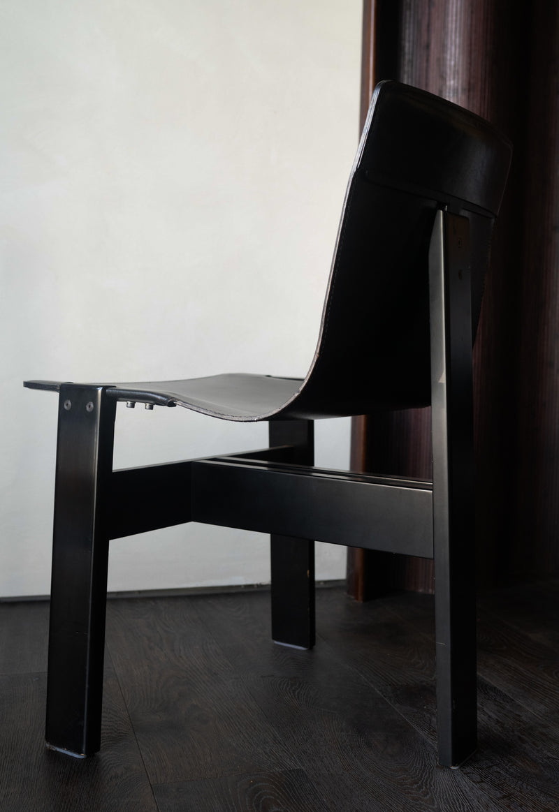 Set of 6 Angelo Mangiarotti Italian Leather and Wood Dining Chairs