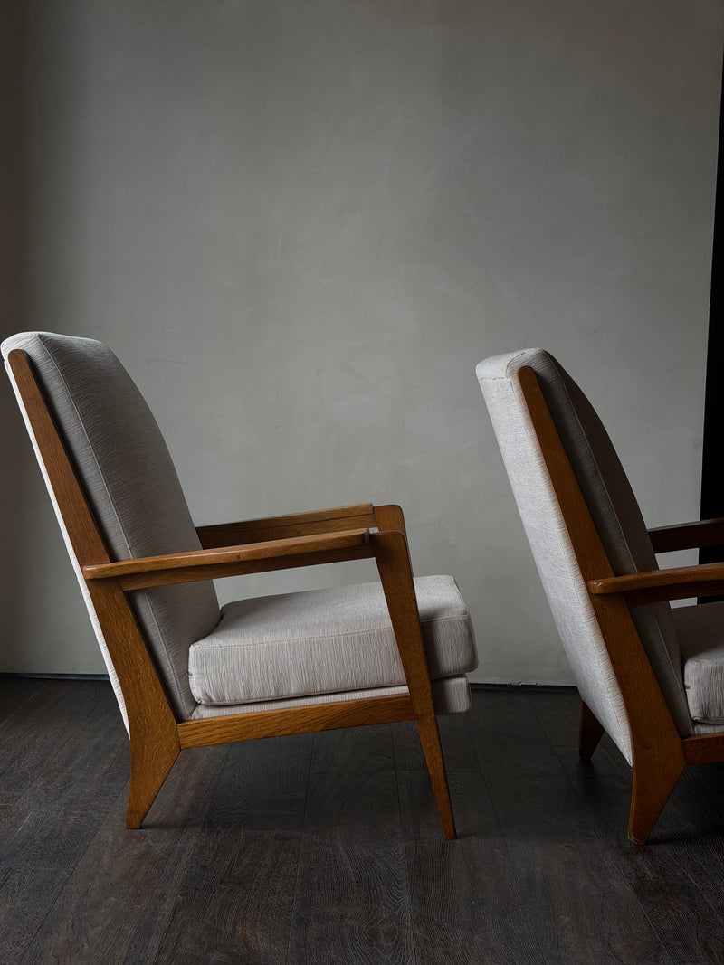 Oak Modernist Lounge Chairs, Pair