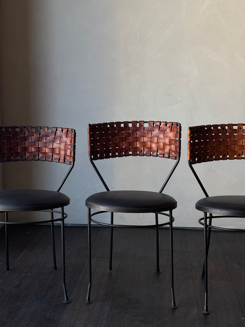 Vintage Leather Woven Black Chairs, Set of 4
