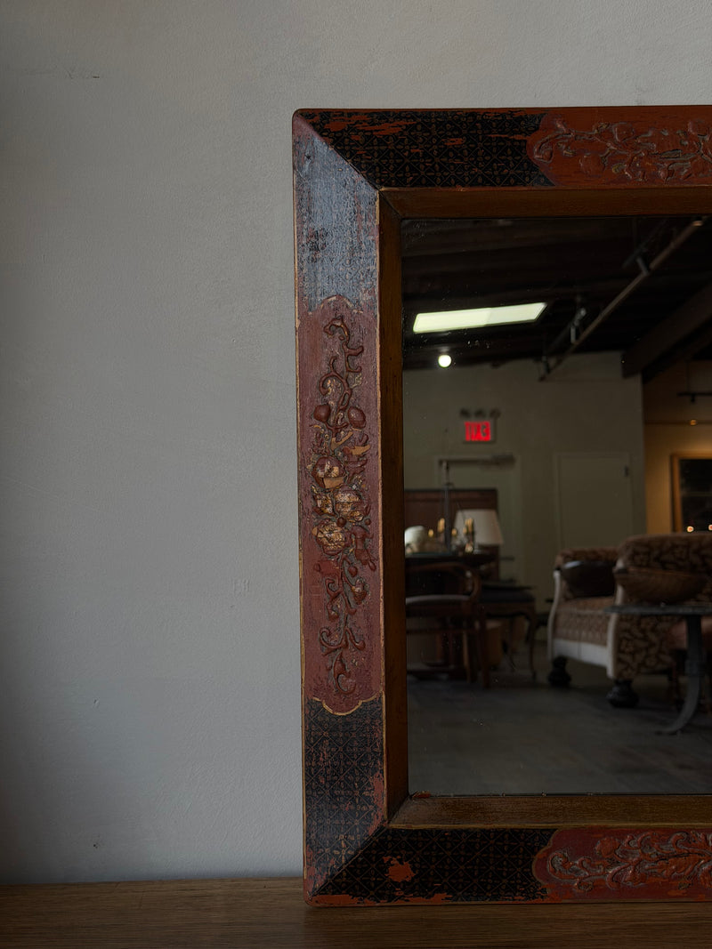 Antique Chinoiserie Red Lacquer and Gilt Mirror