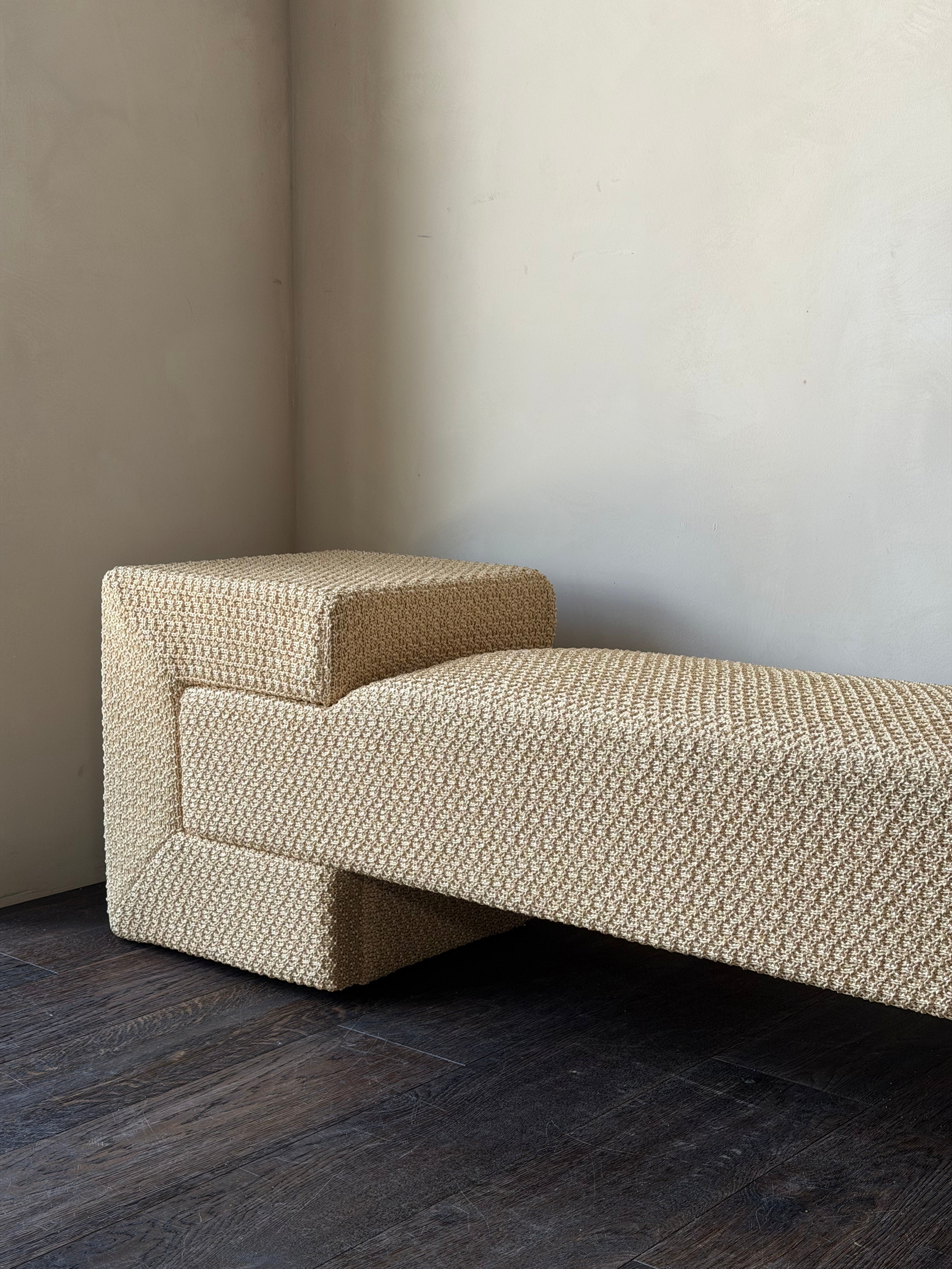 Long Raffia Upholstered Bench