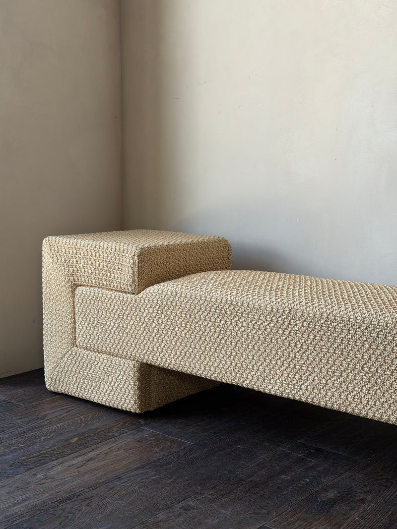 Long Raffia Upholstered Bench