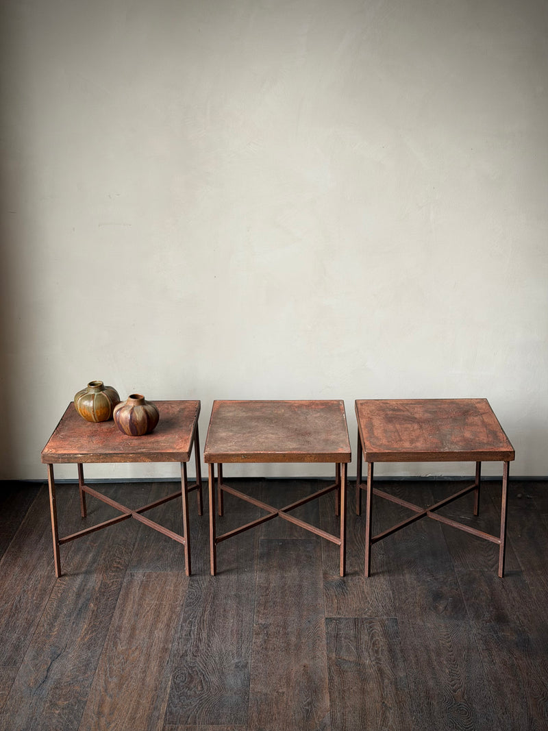 Set of Three Vintage Red Metal Side Tables