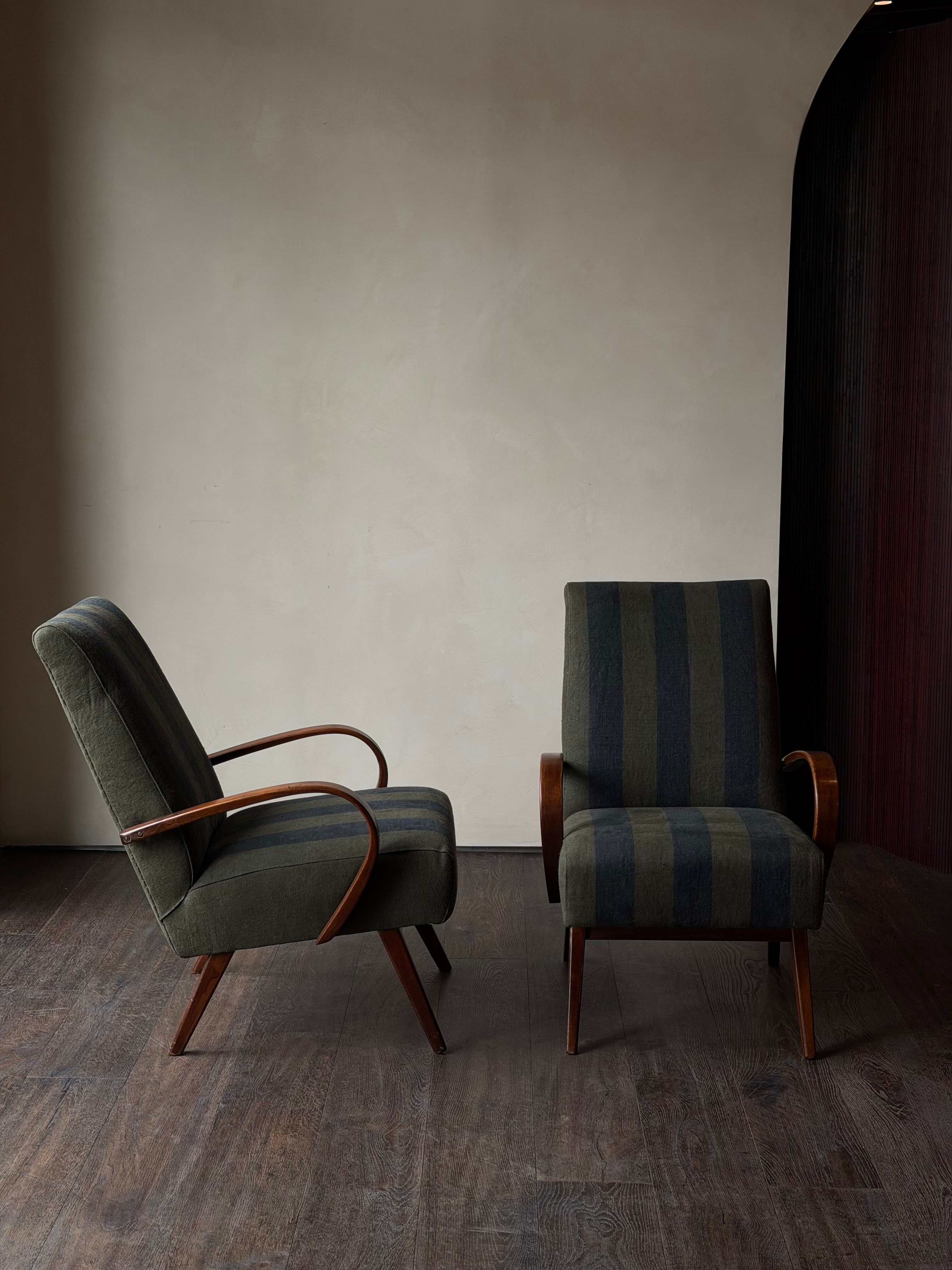 Italian Curved-Arm Lounge Chairs, Pair