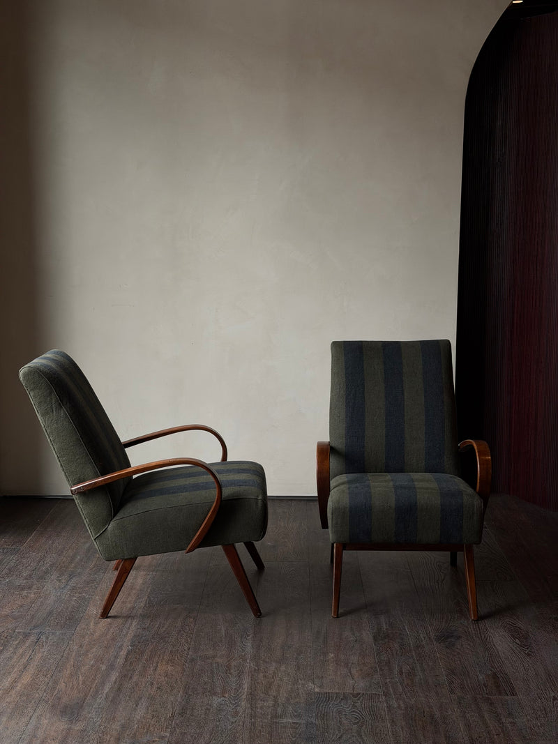 Italian Curved-Arm Lounge Chairs, Pair
