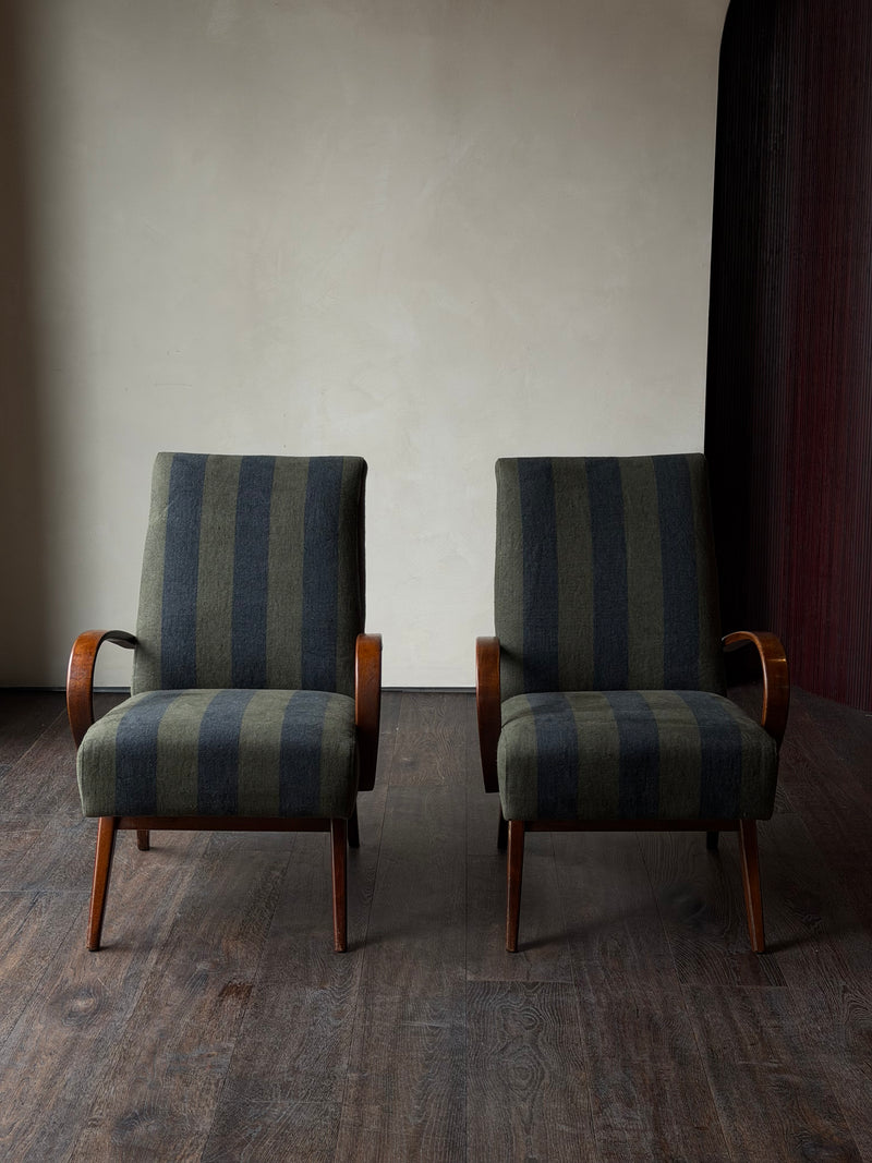 Italian Curved-Arm Lounge Chairs, Pair