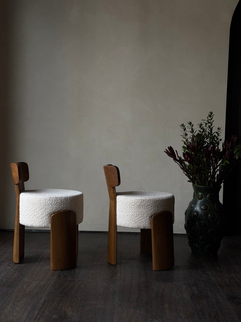 Cream Lounge Ottomans with Backs, Pair