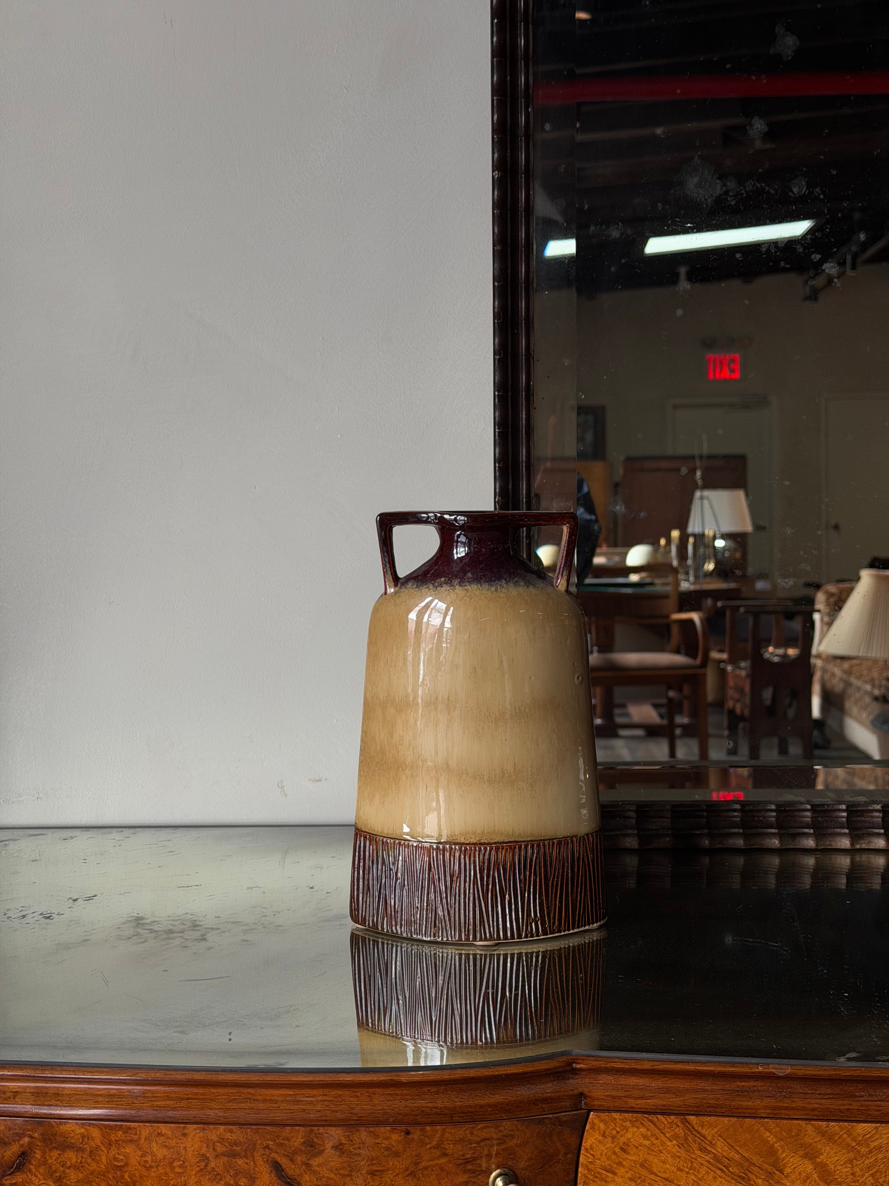 Burgundy and Cream Glazed Vase