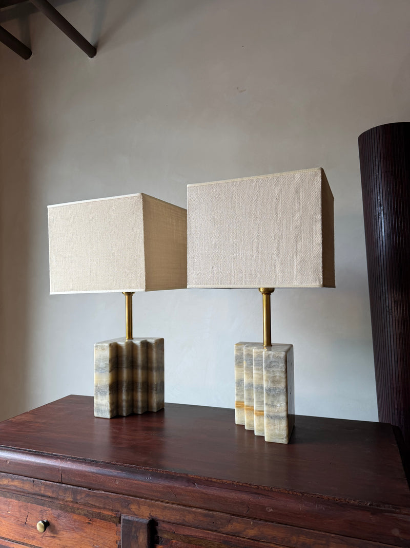 Stepped Marble Table Lamps, Pair