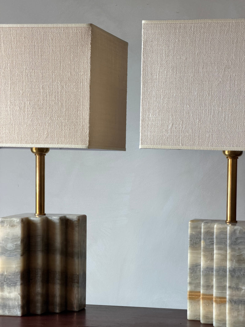 Stepped Marble Table Lamps, Pair