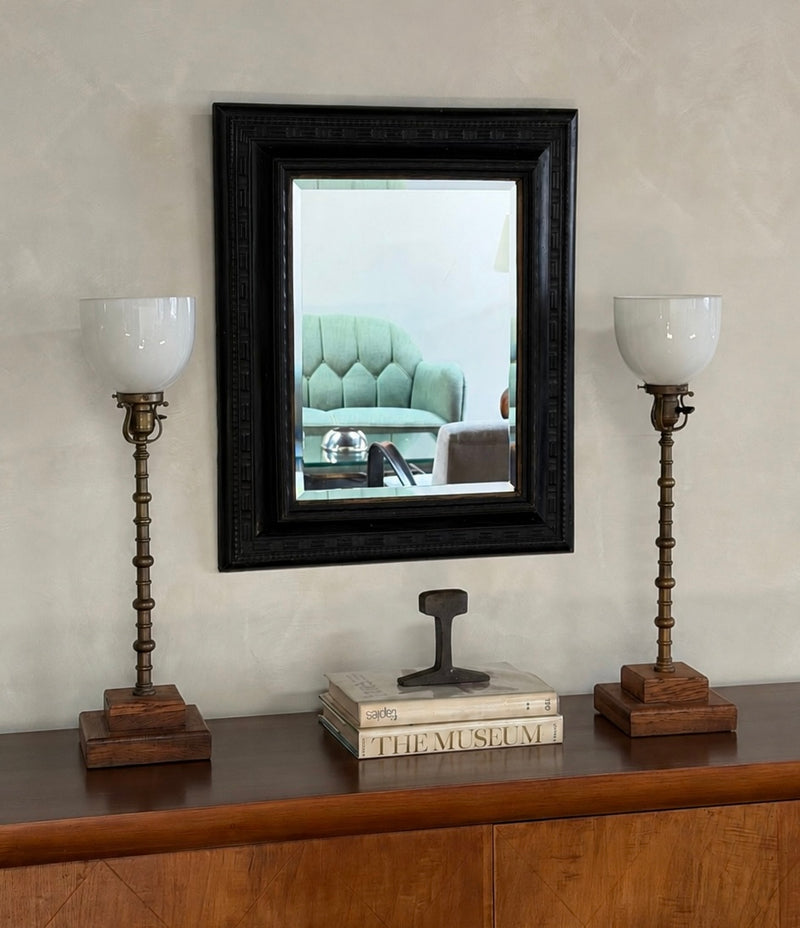 Vintage Oak and Brass Lamps, Pair