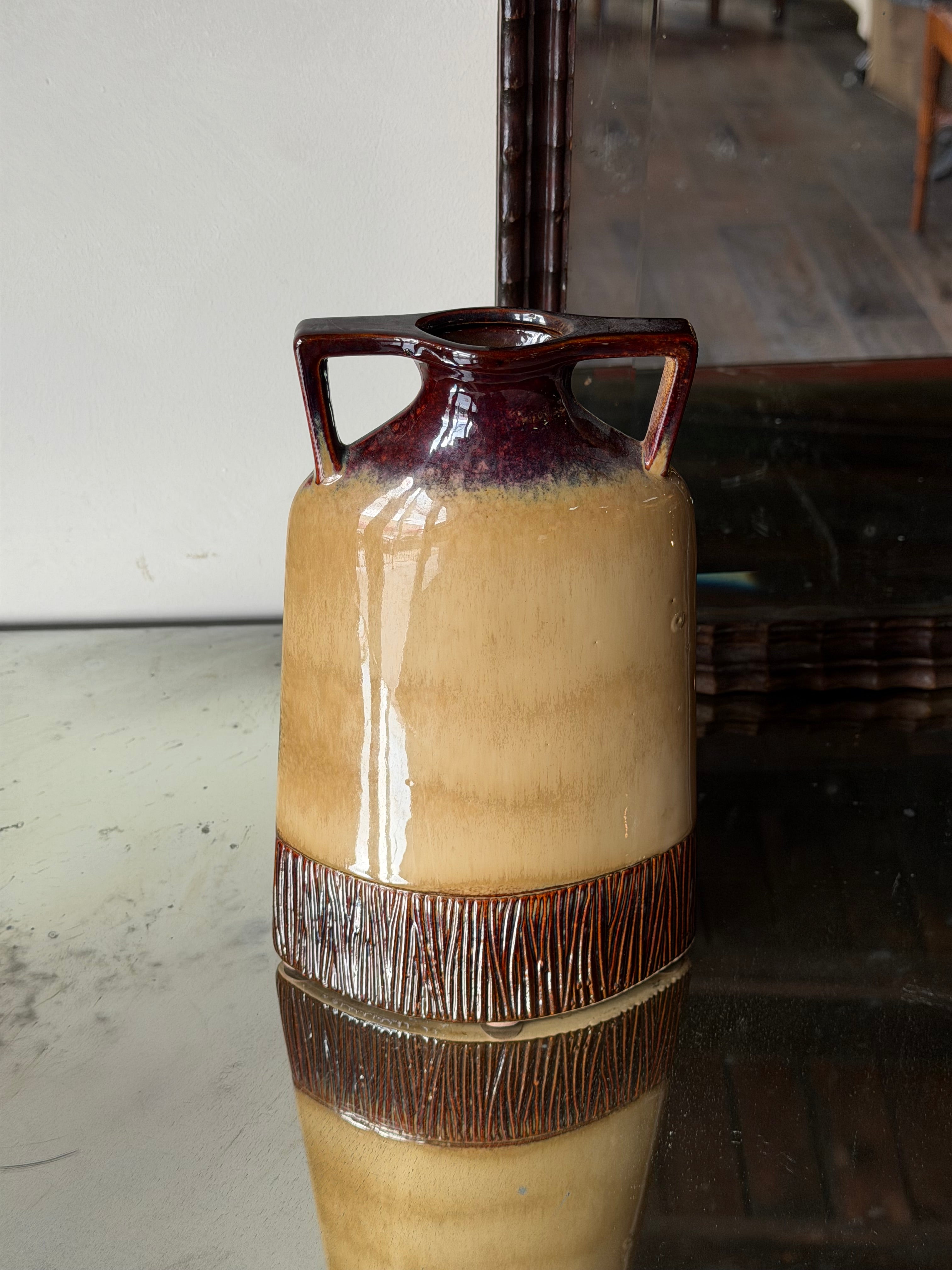 Burgundy and Cream Glazed Vase