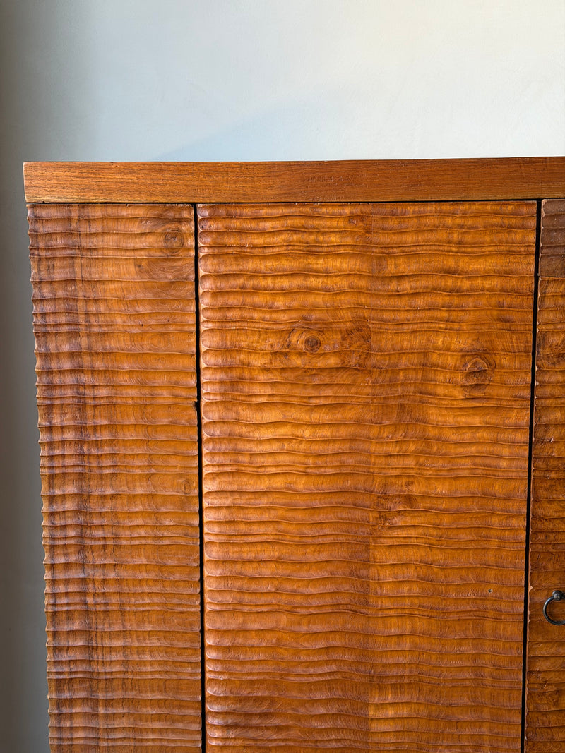 Vintage Scandinavian Textured Wood Cabinet