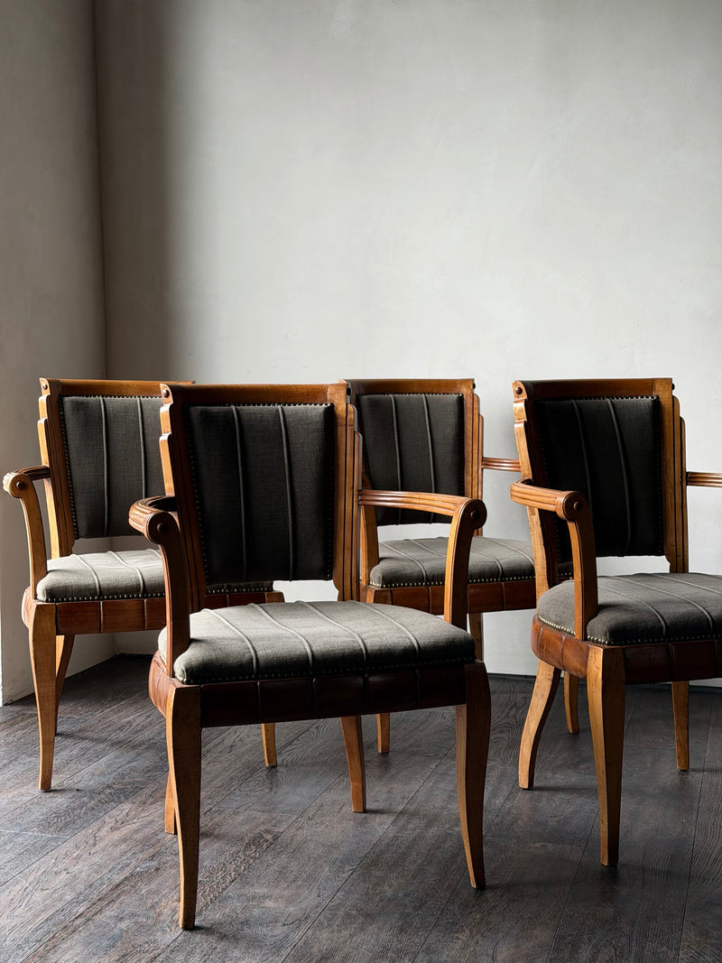 Italian Walnut Armchairs c. 1940s, Pair