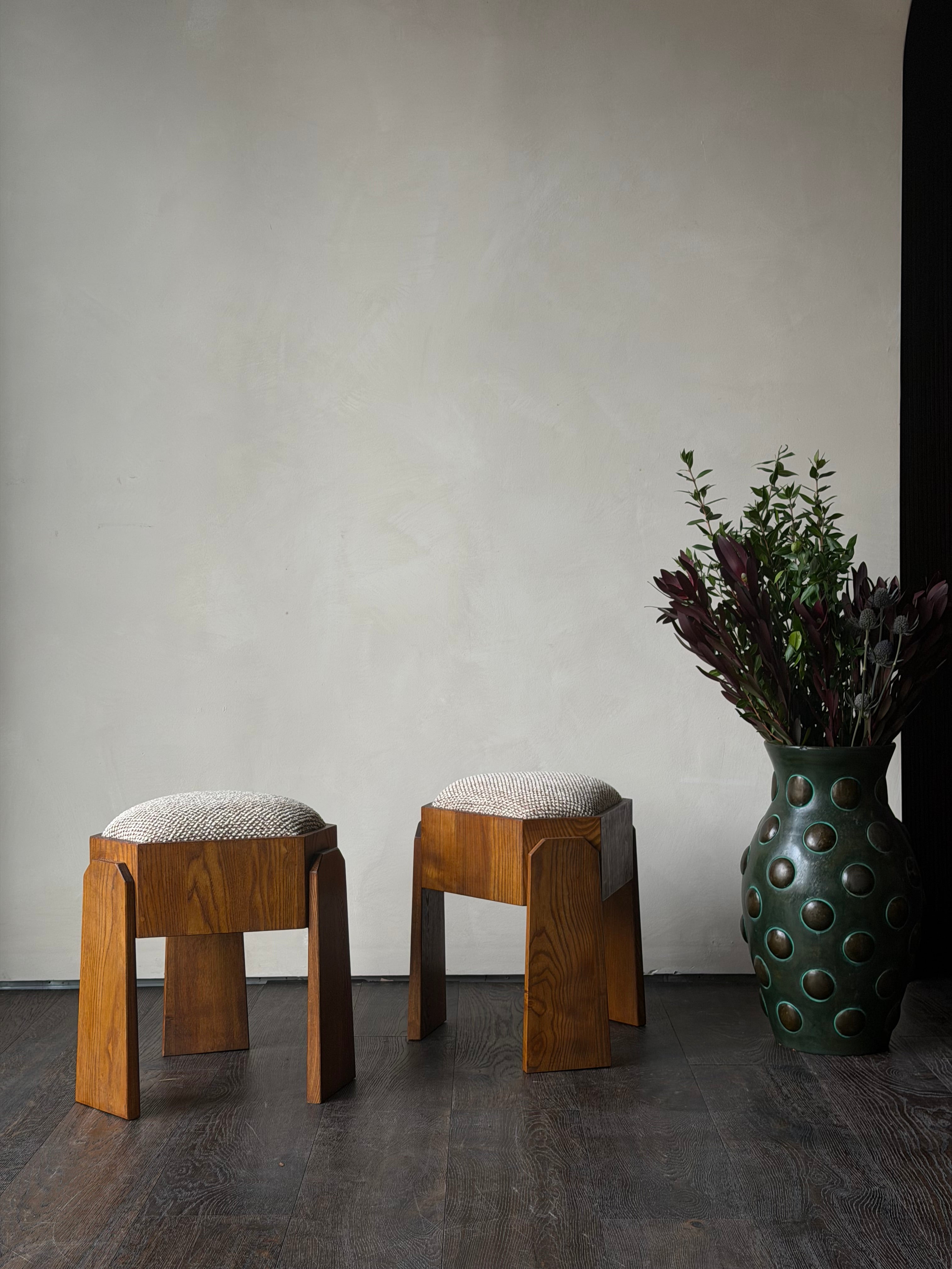 Cream Triangular Poufs, Pair
