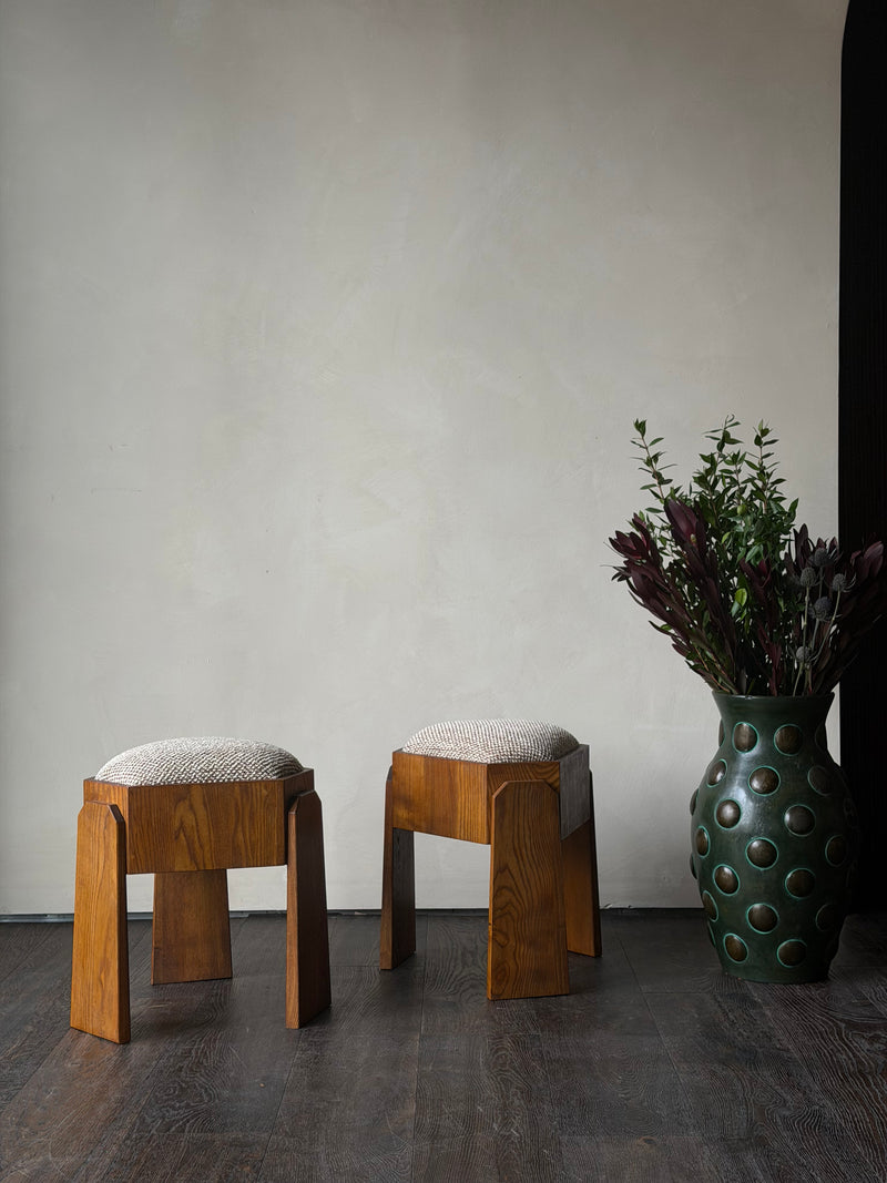 Cream Triangular Poufs, Pair