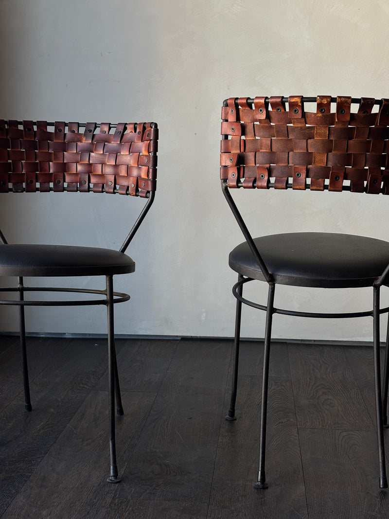 Vintage Leather Woven Black Chairs, Set of 4