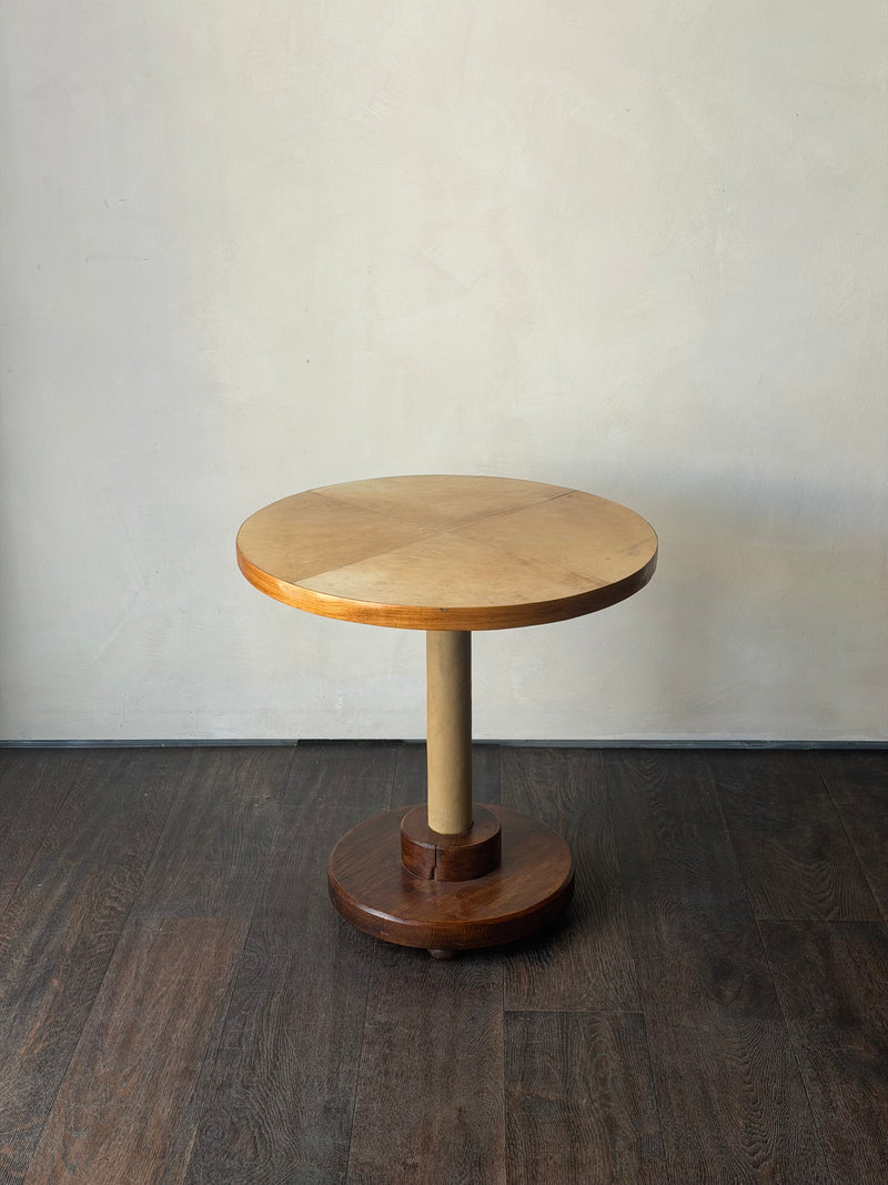 Parchment and Leather Pedestal Side Table