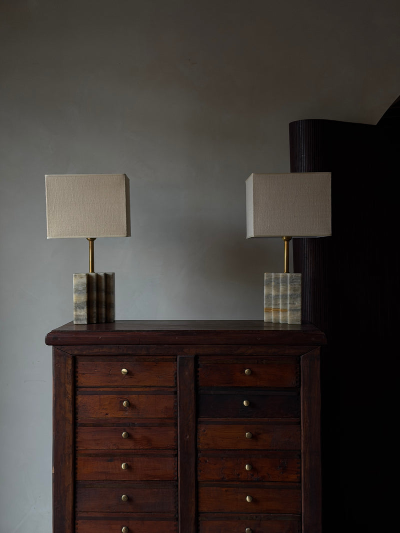 Stepped Marble Table Lamps, Pair