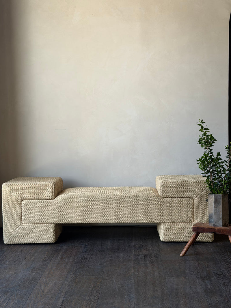 Long Raffia Upholstered Bench