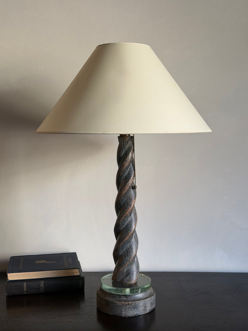 Carved Wood Twisted Table Lamp, c 1960s