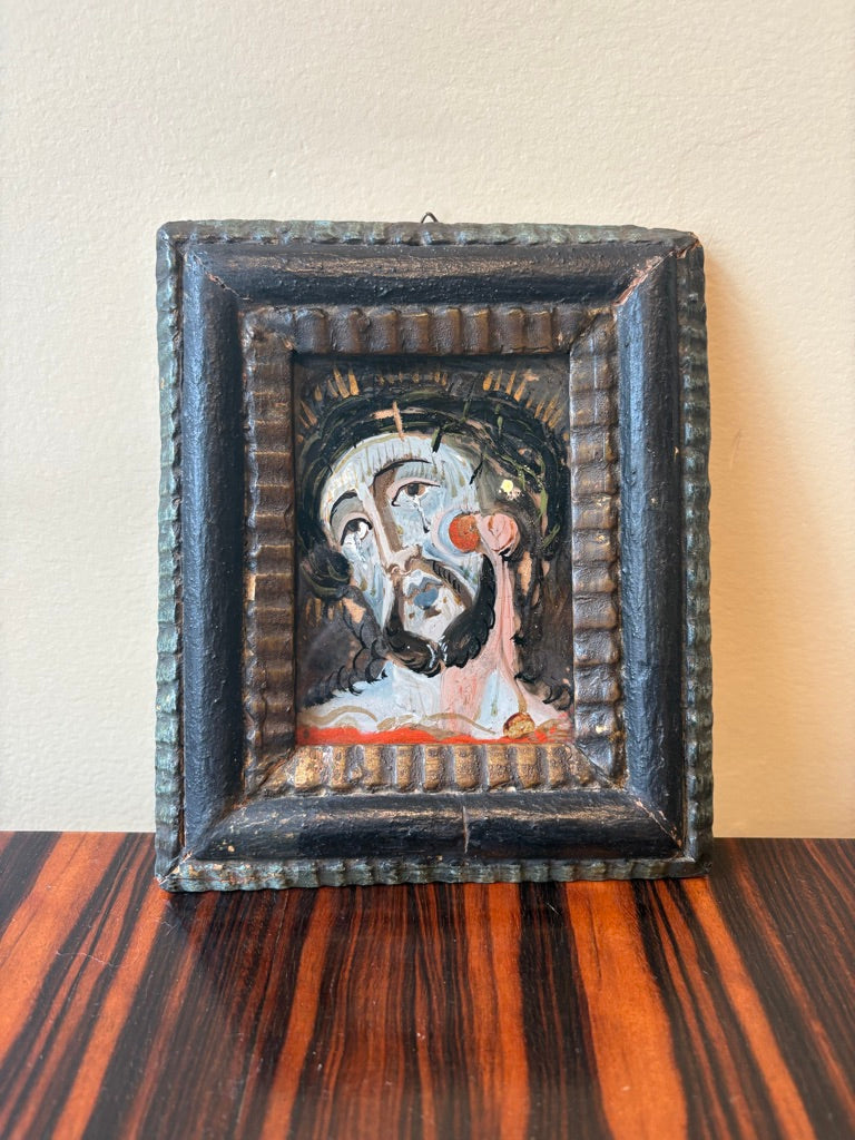 18th Century Reverse Painted Religious Portraits, Pair