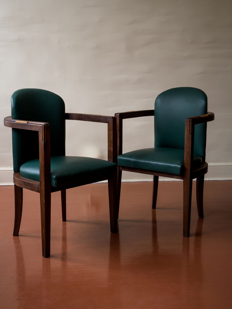 Art Deco Leather and Oak Armchair