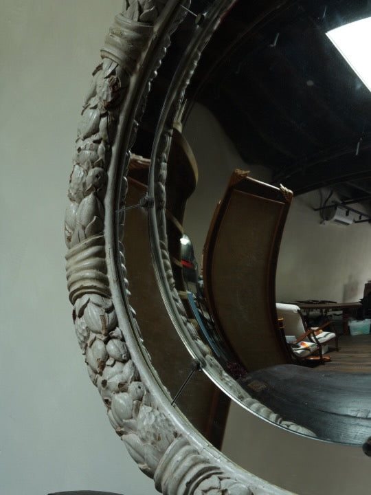 Large Carved Wood Convex Mirror, c. 1850