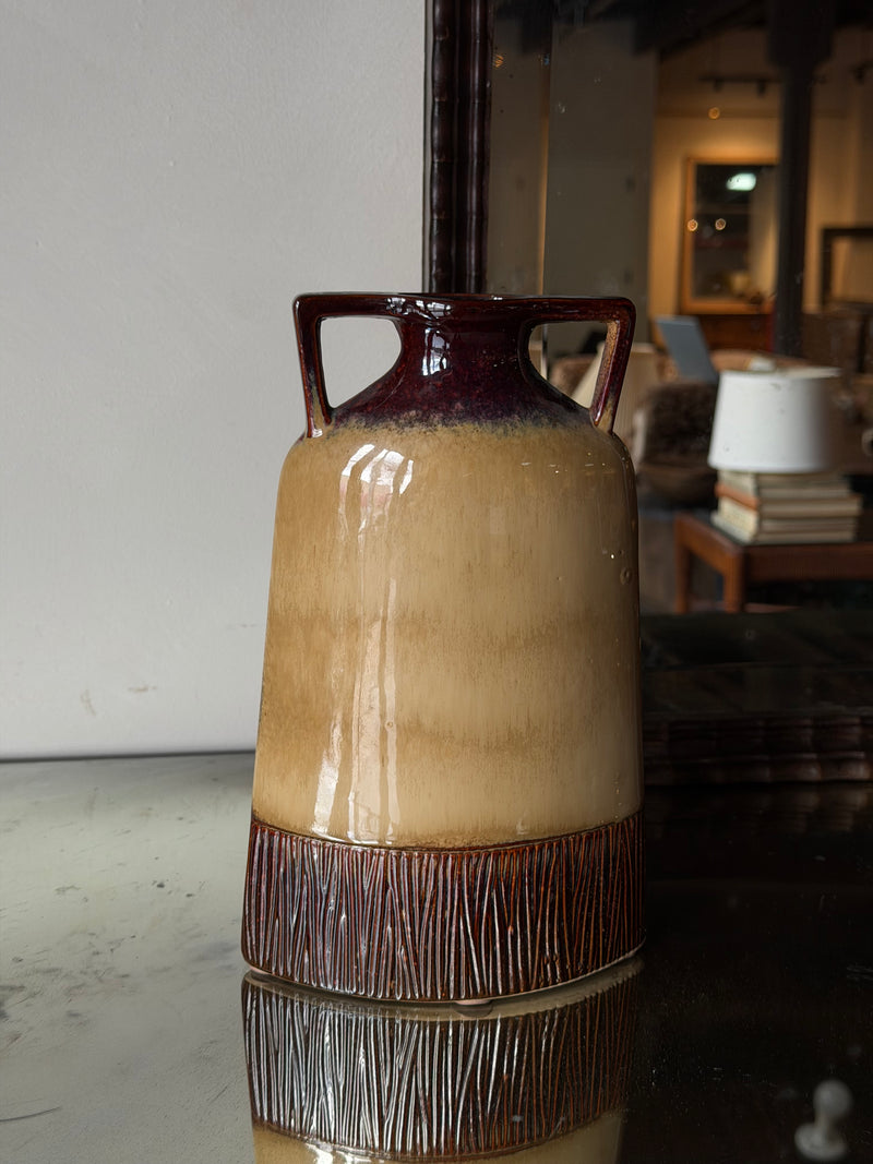 Burgundy and Cream Glazed Vase