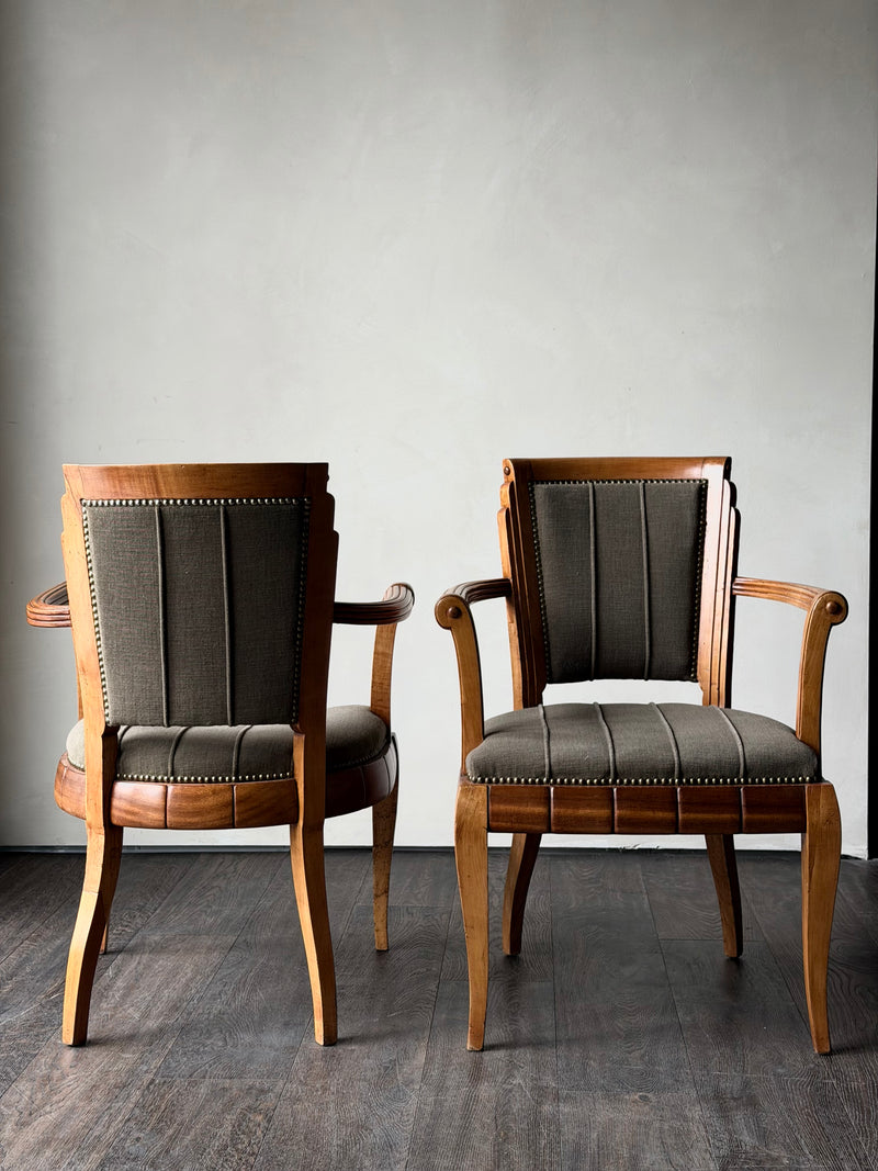 Italian Walnut Armchairs c. 1940s, Pair