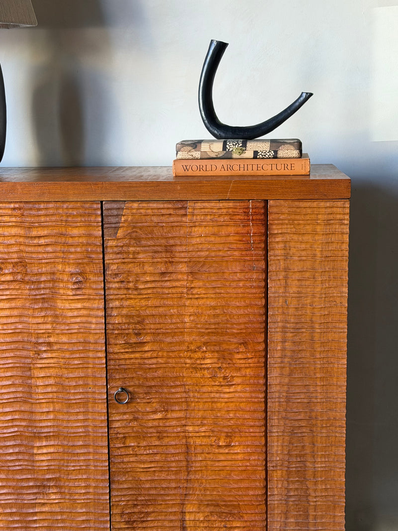 Vintage Scandinavian Textured Wood Cabinet