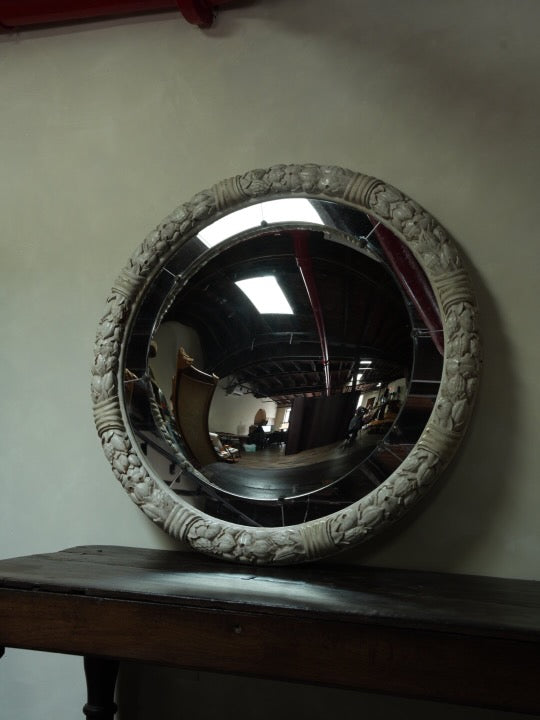 Large Carved Wood Convex Mirror, c. 1850