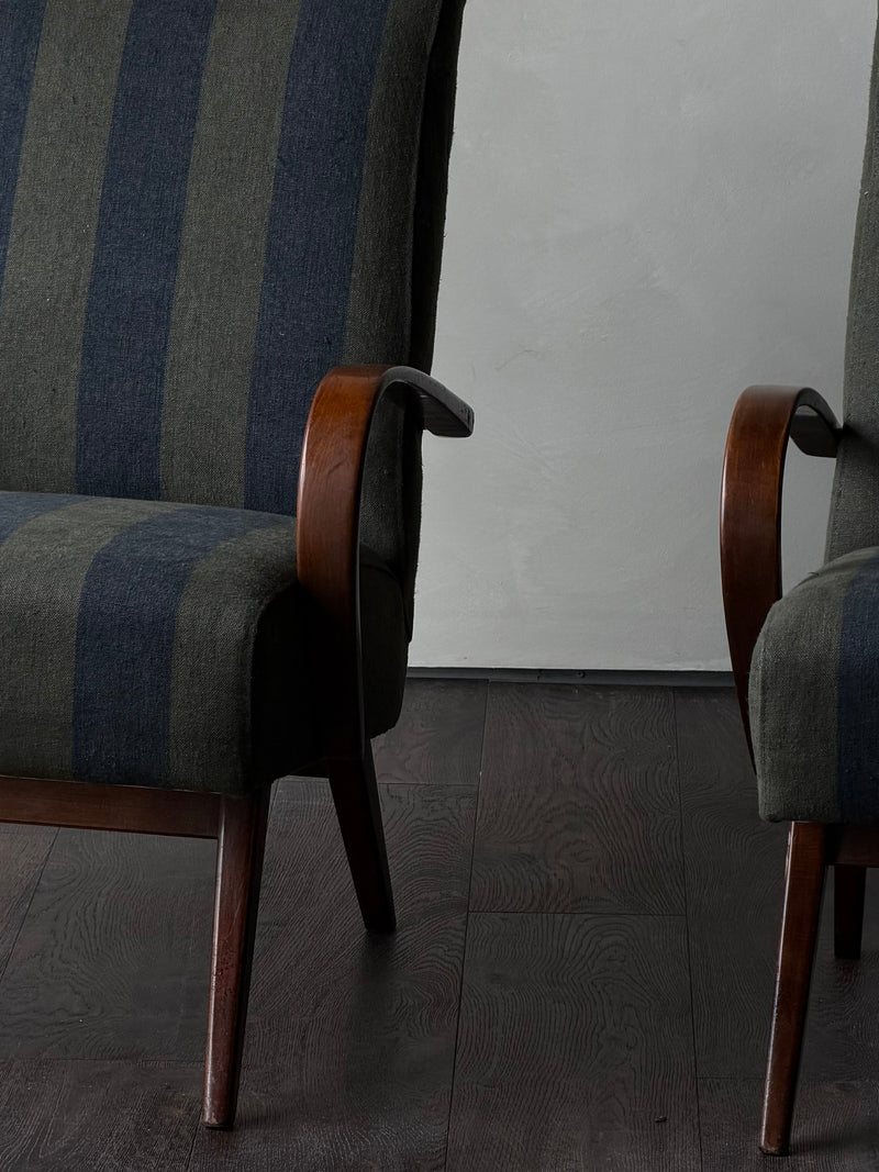 Italian Curved-Arm Lounge Chairs, Pair