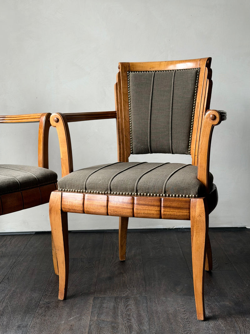 Italian Walnut Armchairs c. 1940s, Pair