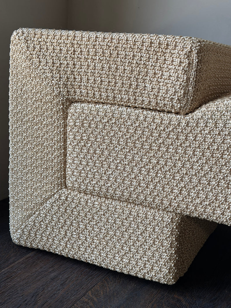 Long Raffia Upholstered Bench