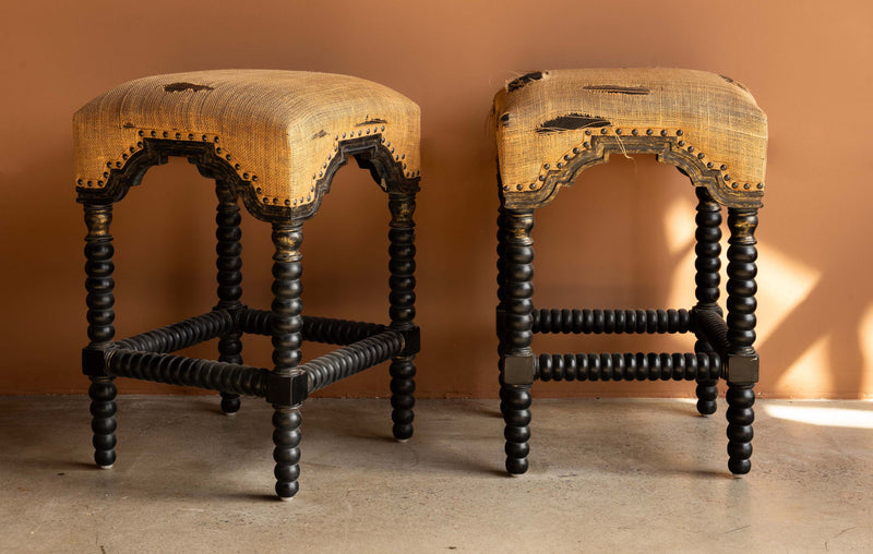 Designer Regency Style Lacquered Counter Stools, Pair