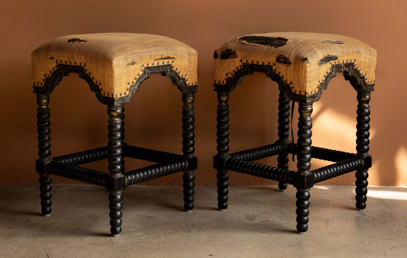Designer Regency Style Lacquered Counter Stools, Pair