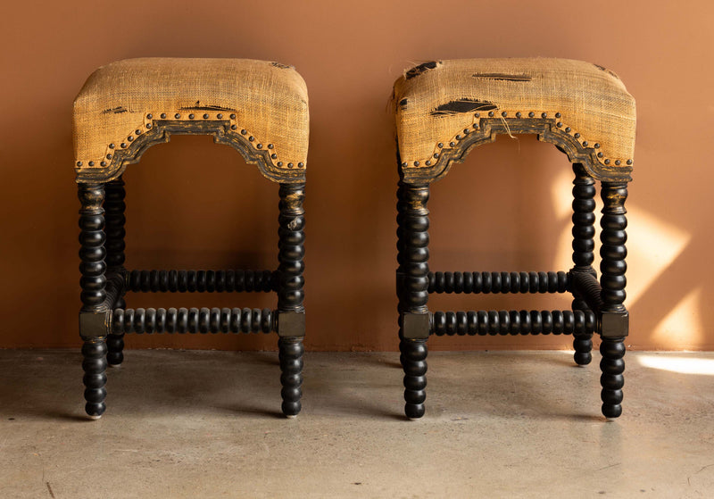 Designer Regency Style Lacquered Counter Stools, Pair