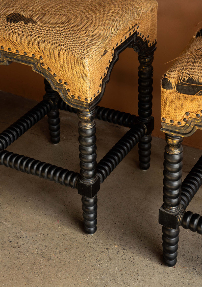 Designer Regency Style Lacquered Counter Stools, Pair
