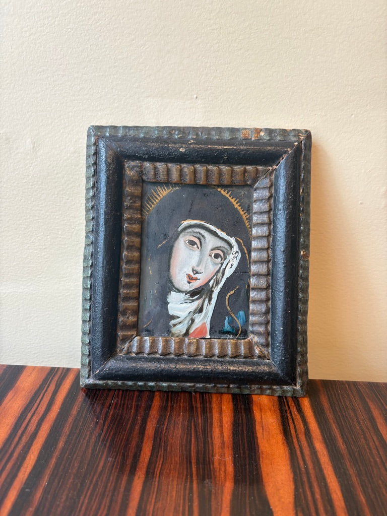 18th Century Reverse Painted Religious Portraits, Pair