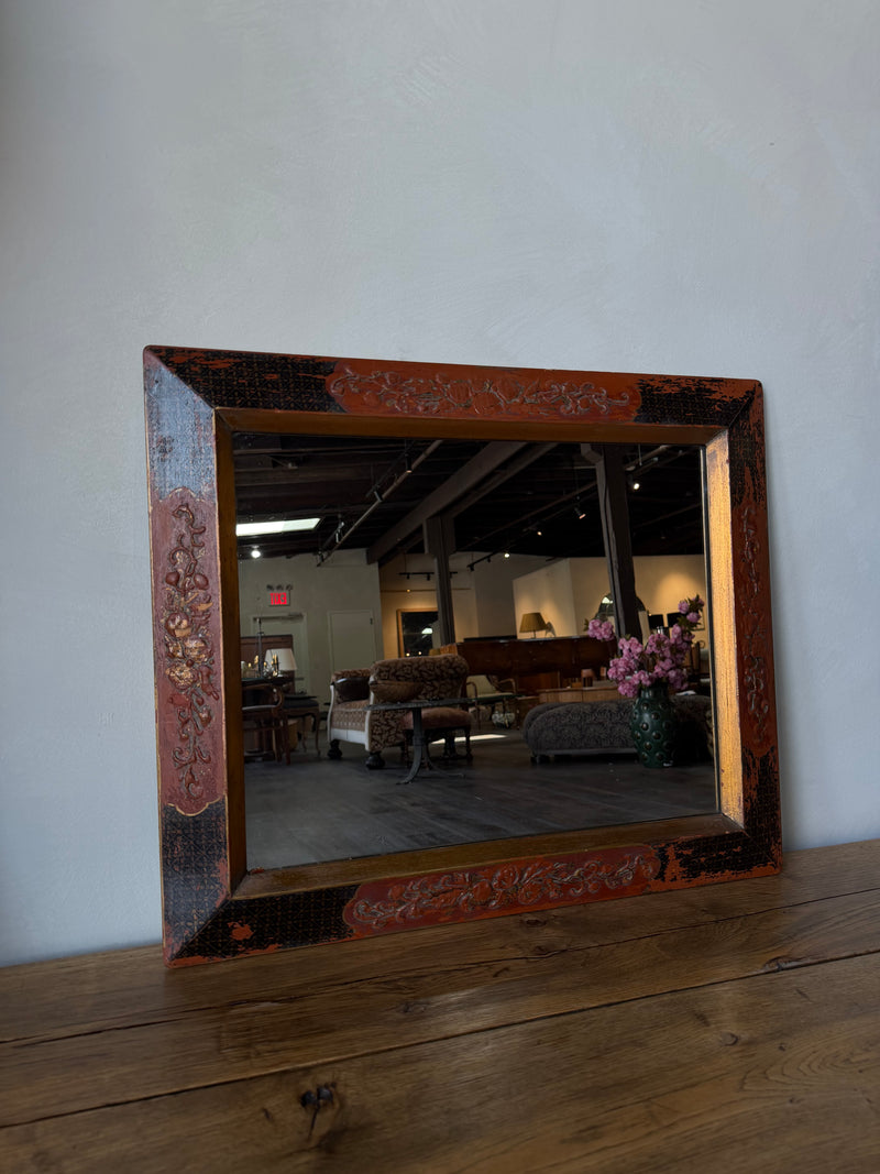 Antique Chinoiserie Red Lacquer and Gilt Mirror