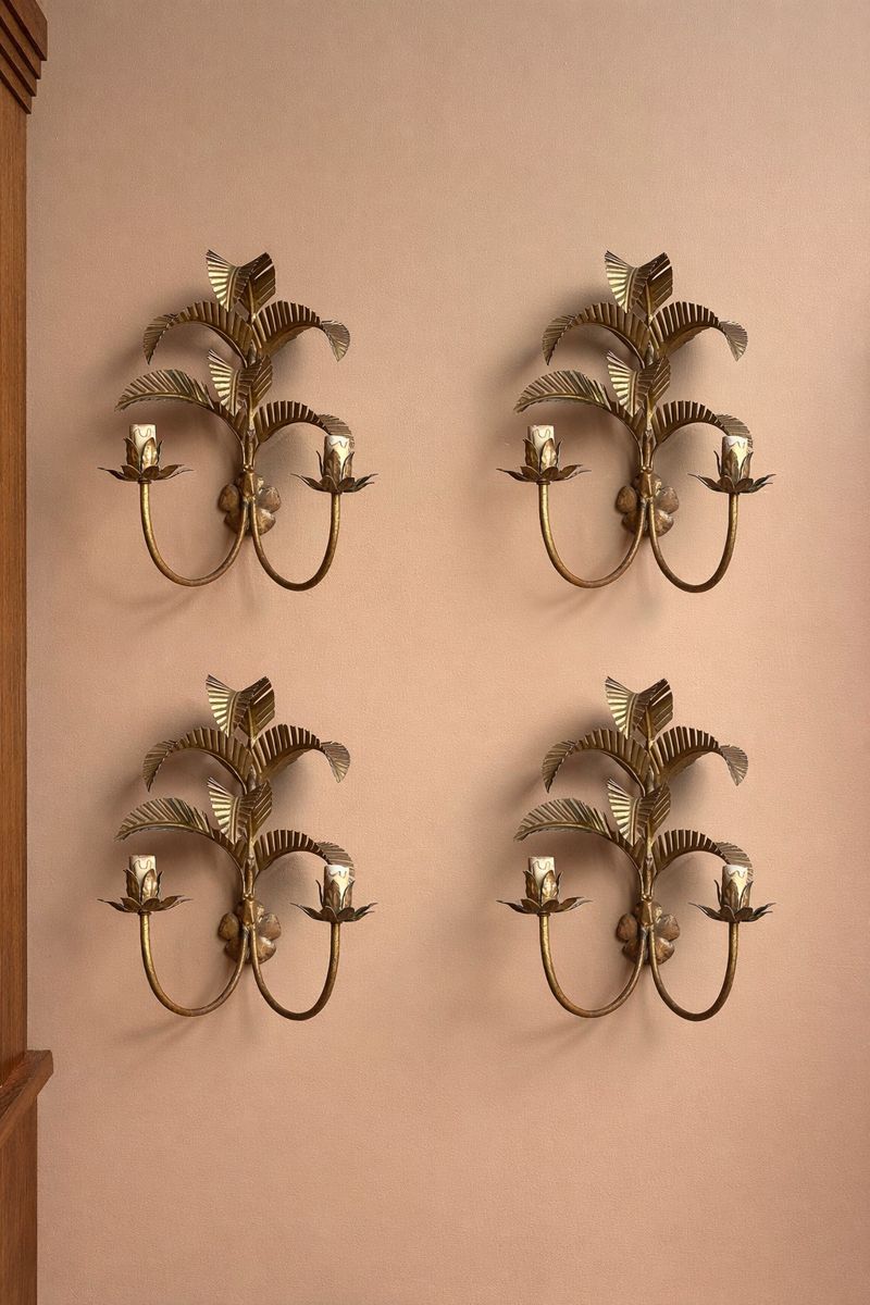 Gilt Tole Palm Motif Wall Sconce