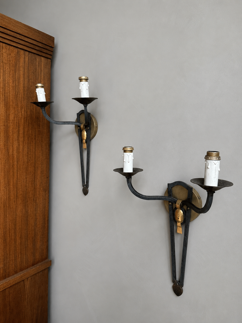 Black Iron Sconces, Pair