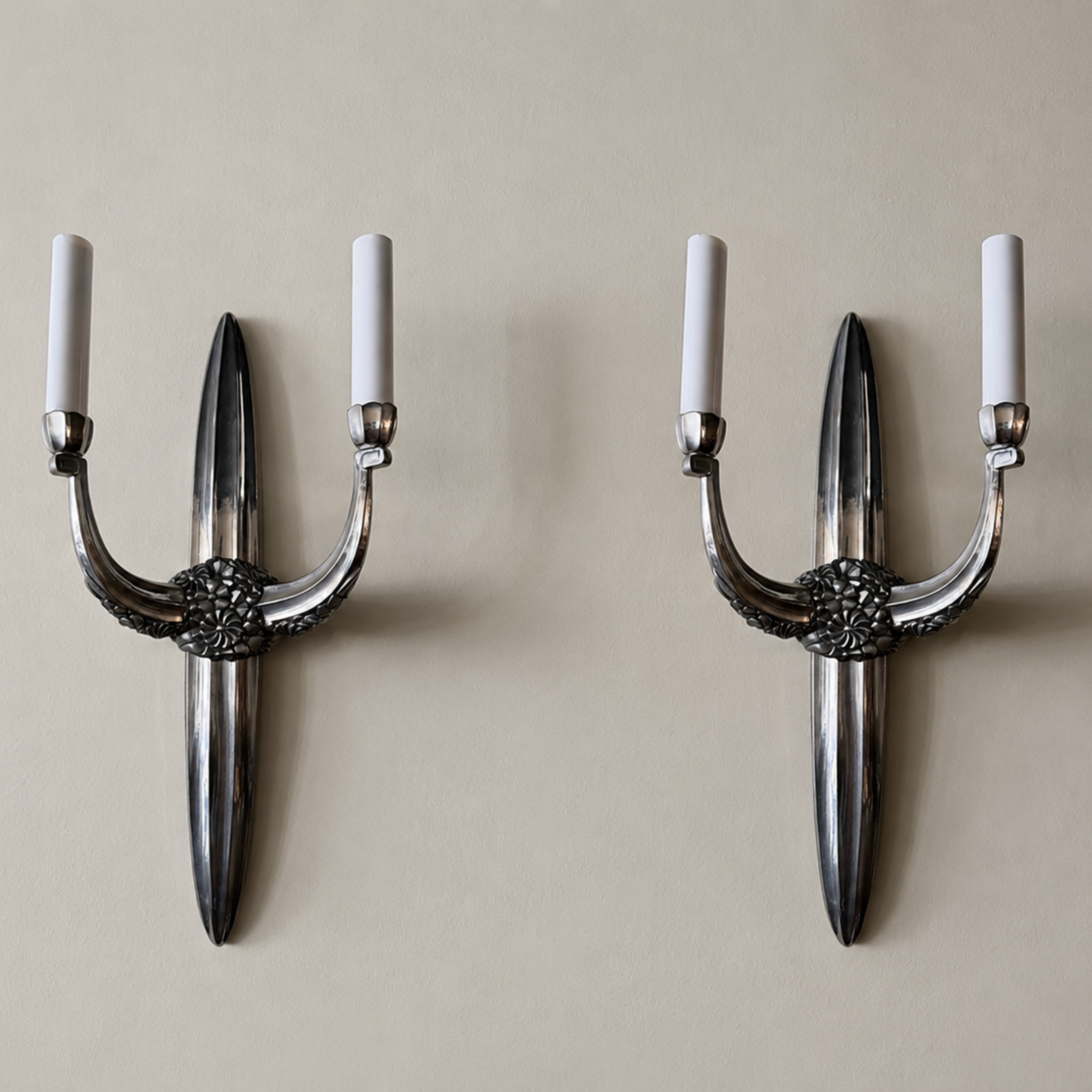 French Art Deco Silver Sconce, Pair