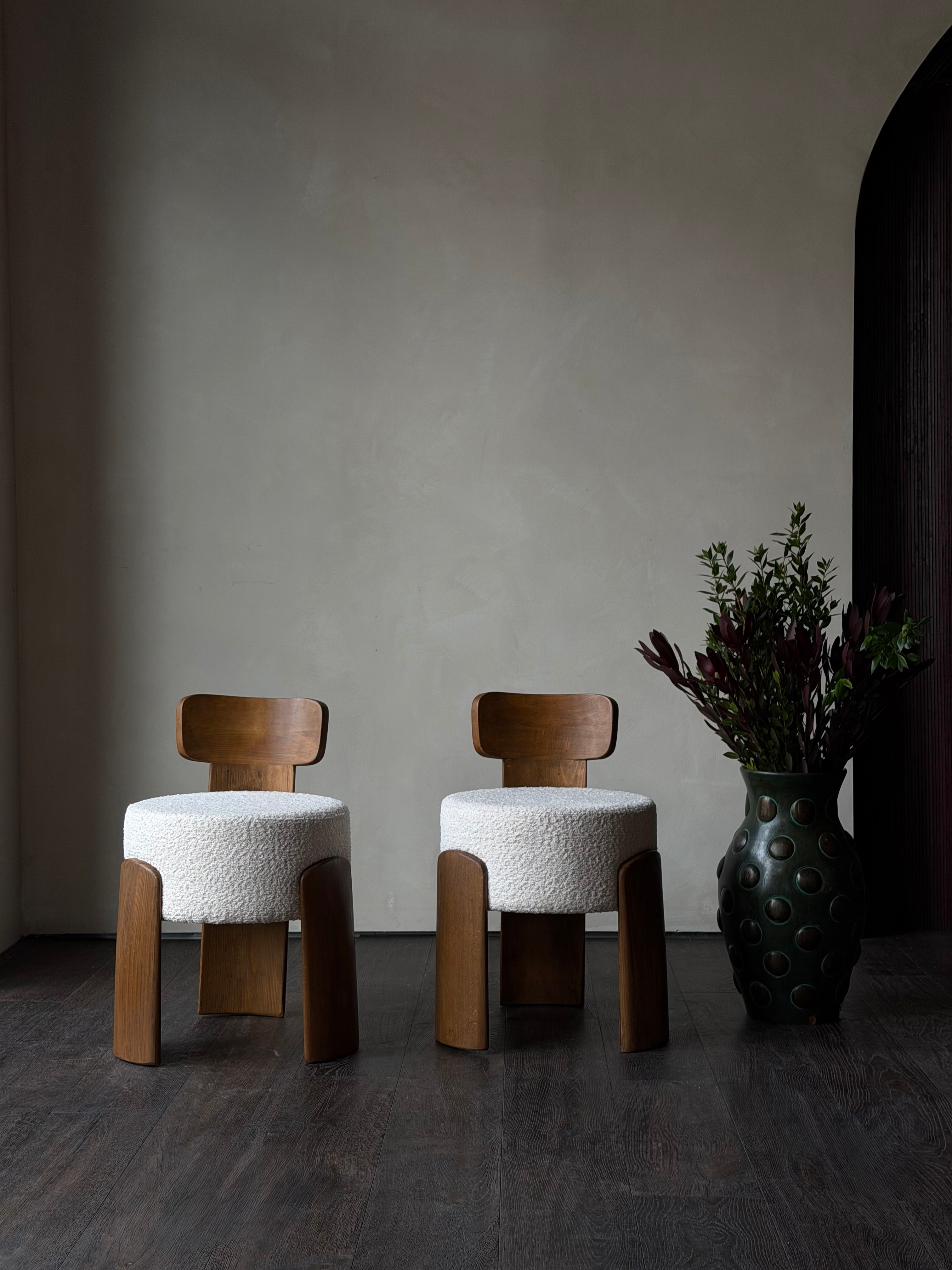 Cream Lounge Poufs with Backs, Pair