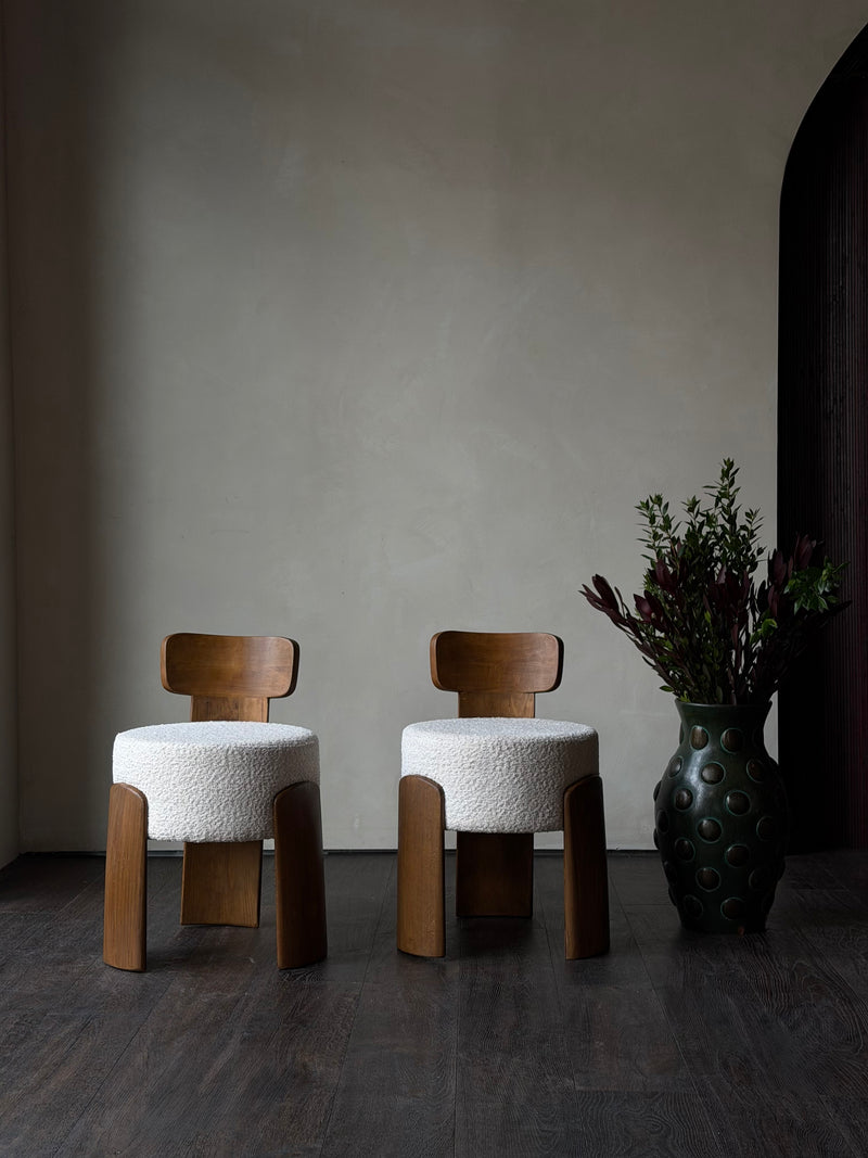Cream Lounge Ottomans with Backs, Pair