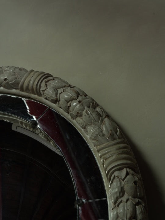Large Carved Wood Convex Mirror, c. 1850